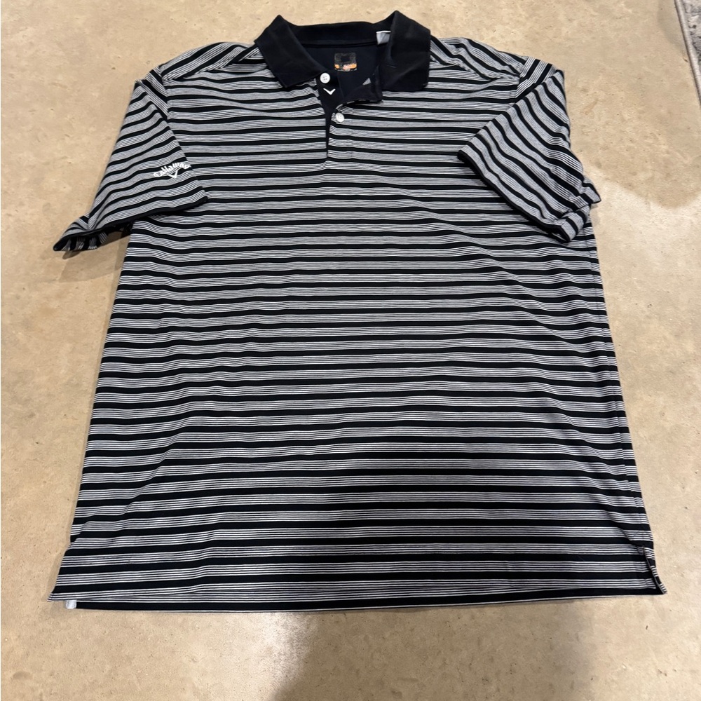 Callaway Black and Gray Striped Polo Shirt